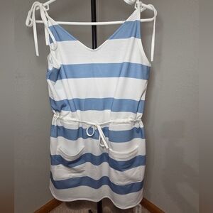NWT Blue and White Striped Tie Strap Dress. Size Medium.